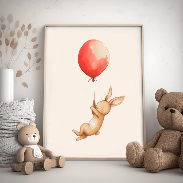 Rabbit with Balloon - Children's Poster 