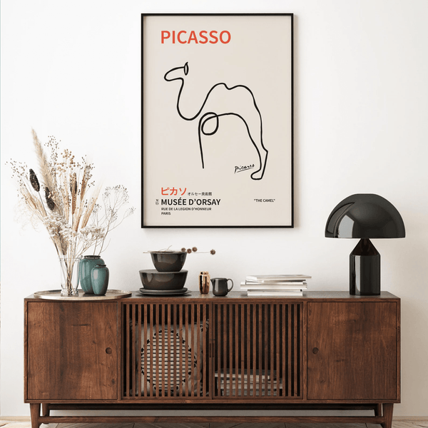 Picasso plakat med stregtegning af kamel og tekst fra Musée d’Orsay.
