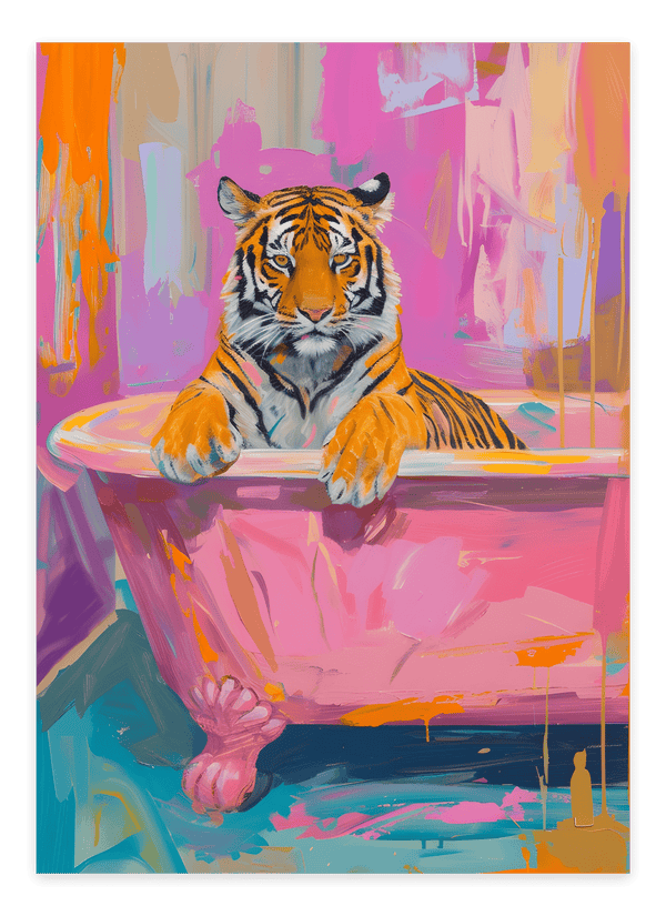 Tiger In Bath - Pink Poster 