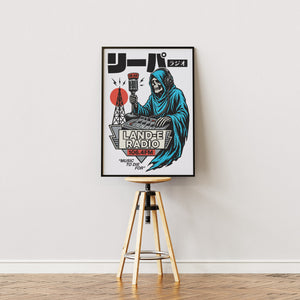 リーパーラジオ Reaper Radio plakat i egetræsramme på staffeli