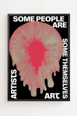 Some Themselves Artists plakat med eksplosivt farveudtryk i lyserød og hvid typografi, sort ramme