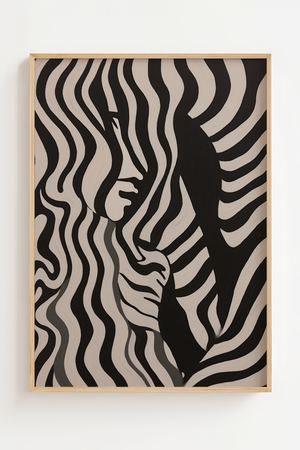 Zebra profil plakat med bølgende striber i sort og beige
